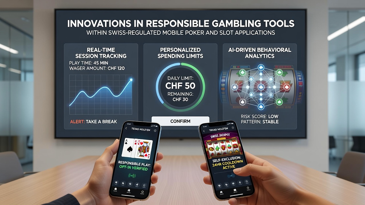 Mobile interface showing AI monitoring dashboard and limit-setting options in a Swiss slot application